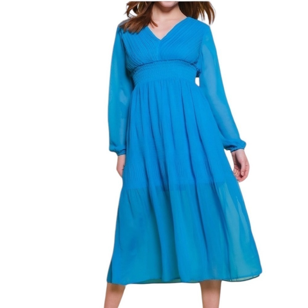 NWOT STEVE MADDEN Nylah Smocked Long Sleeve Midi Dress in vivid blue SZ S
